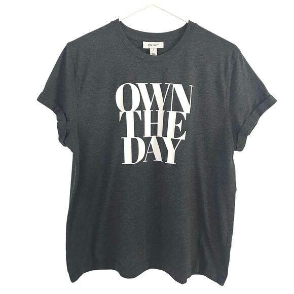 On 34th Women's Dark Gray Own the Day Motivational Cuffed Sleeve T-Shirt L Large - Picture 1 of 5